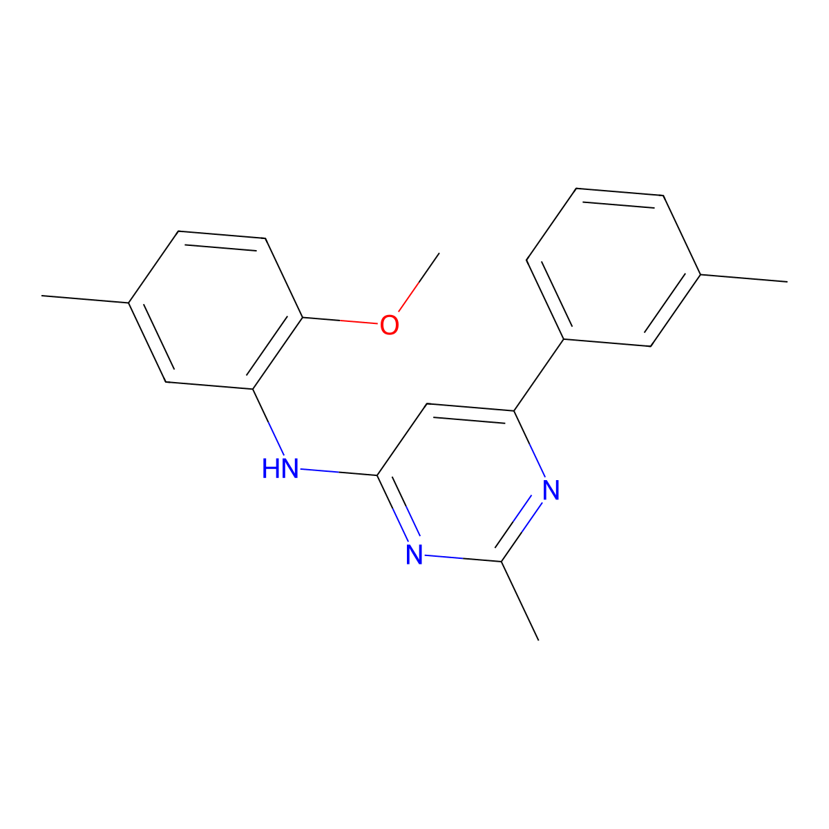 N-(2-methoxy-5-methylphenyl)-2-methyl-6-(3-methylphenyl)pyrimidin-4-amine molecular structure, CAS 1019132-74-1