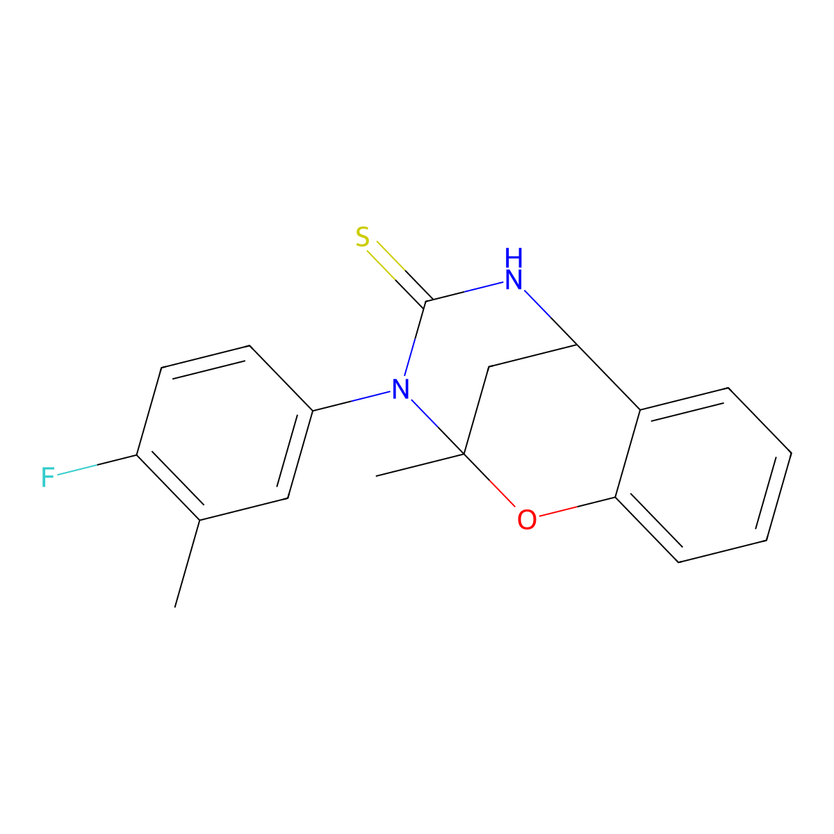 3-(4-fluoro-3-methylphenyl)-2-methyl-5,6-dihydro-2H-2,6-methanobenzo[g][1,3,5]oxadiazocine-4(3H)-thione molecular structure, CAS 1019137-31-5
