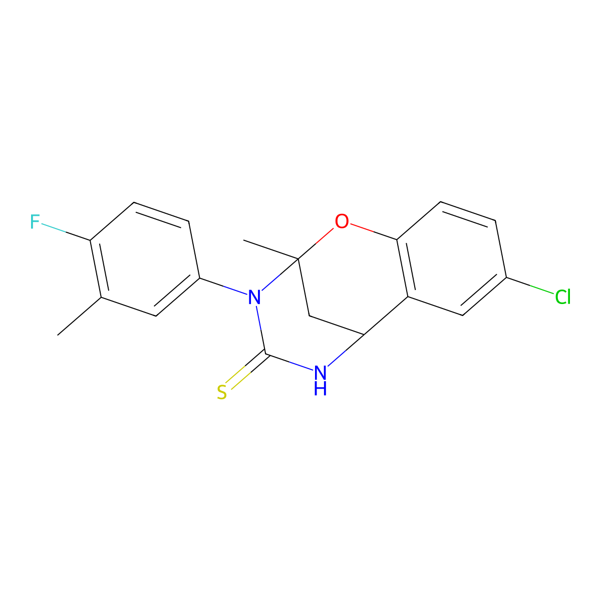 8-chloro-3-(4-fluoro-3-methylphenyl)-2-methyl-5,6-dihydro-2H-2,6-methanobenzo[g][1,3,5]oxadiazocine-4(3H)-thione molecular structure, CAS 1019137-34-8