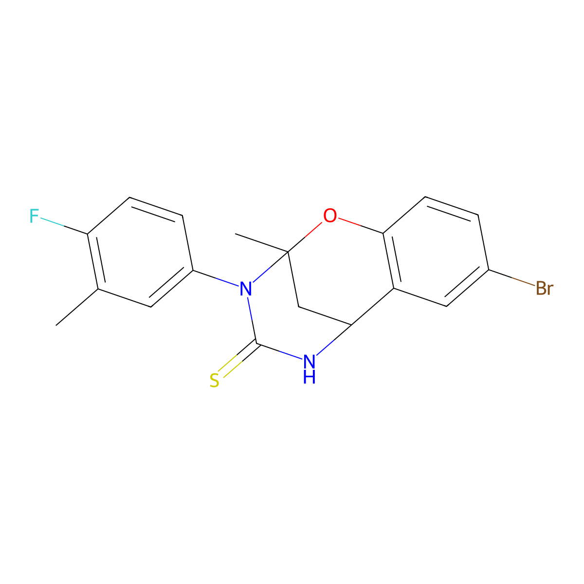 8-bromo-3-(4-fluoro-3-methylphenyl)-2-methyl-5,6-dihydro-2H-2,6-methanobenzo[g][1,3,5]oxadiazocine-4(3H)-thione molecular structure, CAS 1019137-37-1