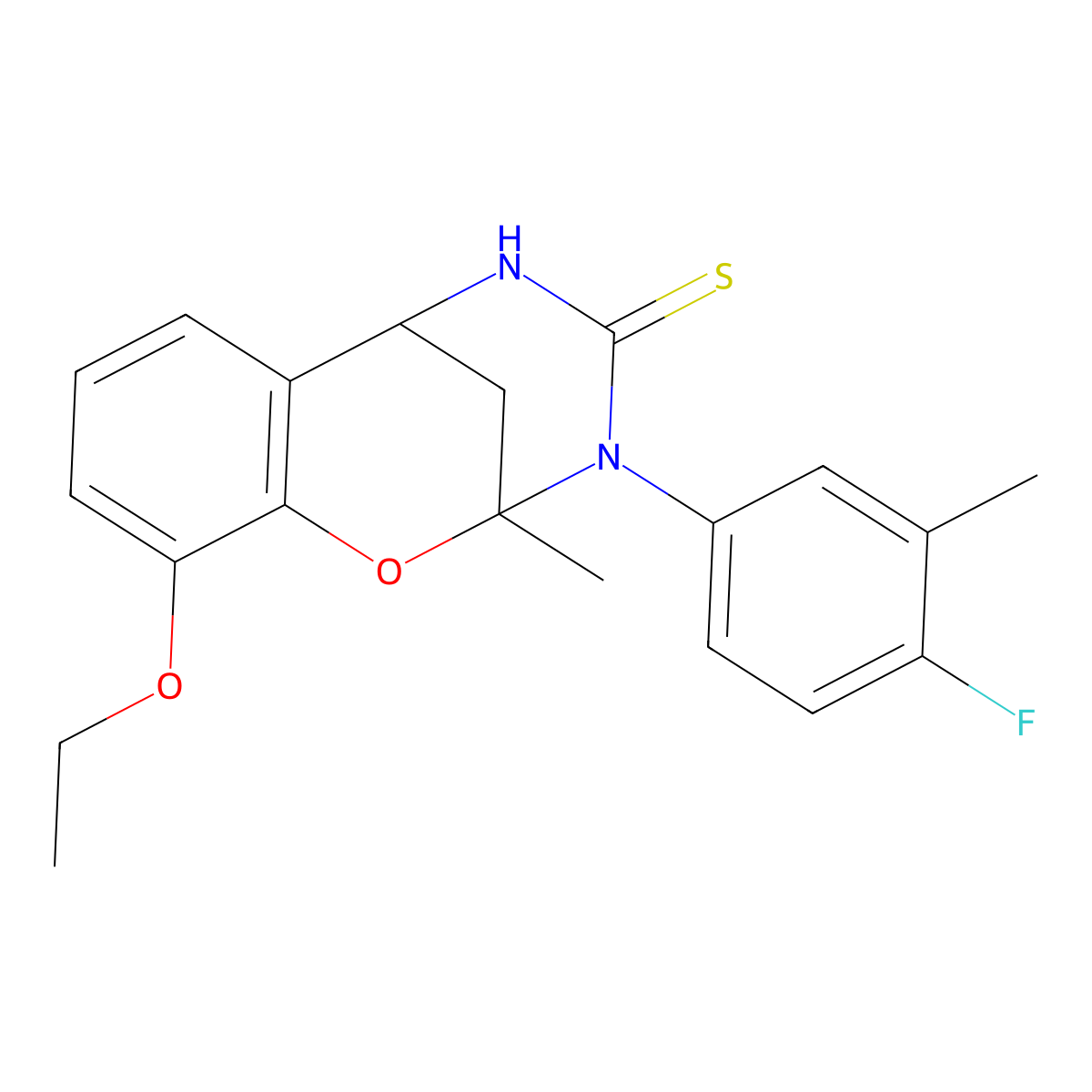 10-ethoxy-3-(4-fluoro-3-methylphenyl)-2-methyl-5,6-dihydro-2H-2,6-methanobenzo[g][1,3,5]oxadiazocine-4(3H)-thione molecular structure, CAS 1019137-40-6