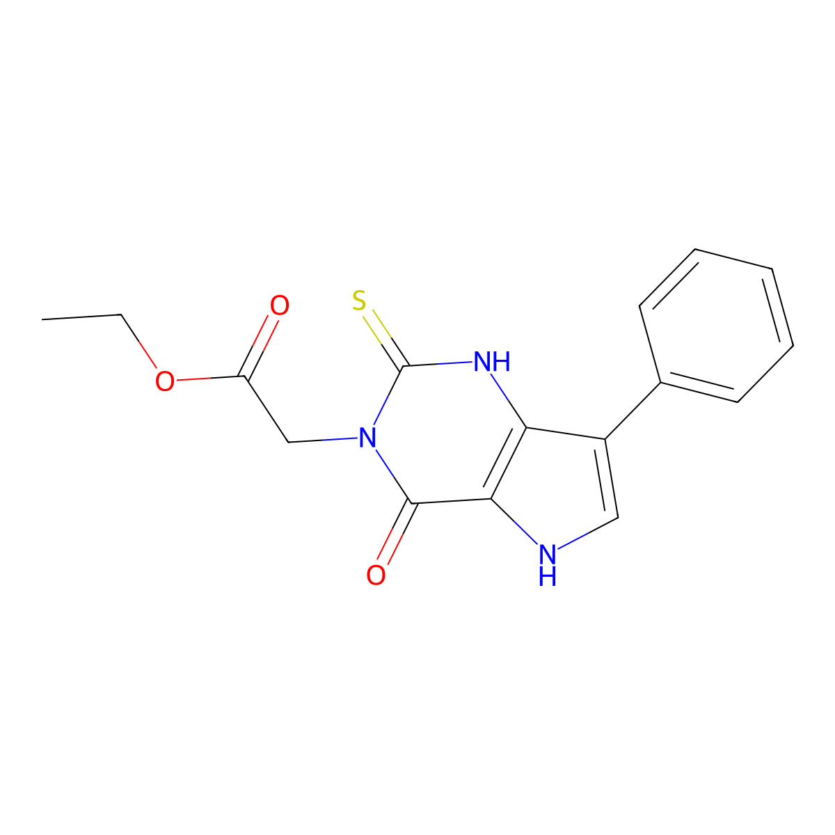 ethyl (4-oxo-7-phenyl-2-thioxo-1,2,4,5-tetrahydro-3H-pyrrolo[3,2-d]pyrimidin-3-yl)acetate molecular structure, CAS 1019137-65-5
