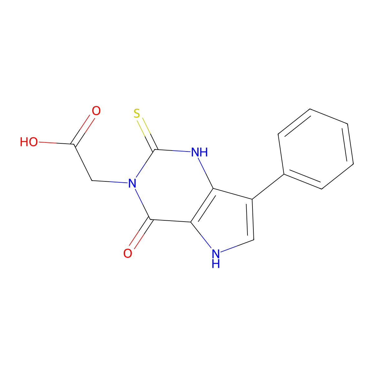 (4-oxo-7-phenyl-2-thioxo-1,2,4,5-tetrahydro-3H-pyrrolo[3,2-d]pyrimidin-3-yl)acetic acid molecular structure, CAS 1019138-42-1