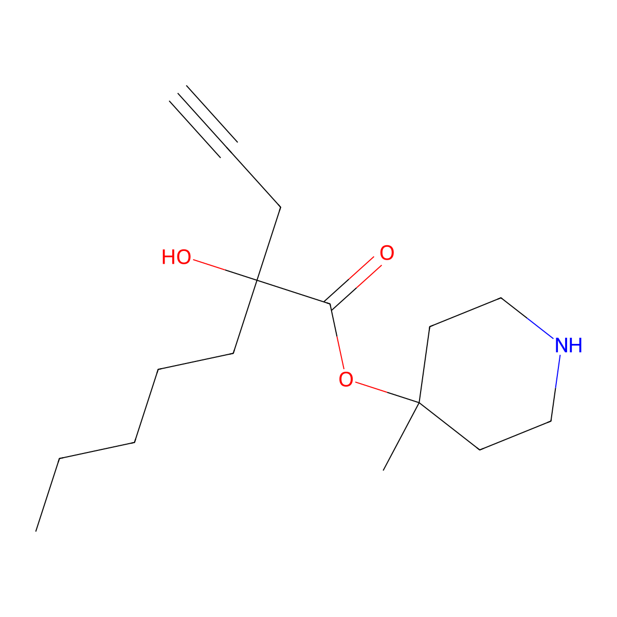 4-Methylpiperidin-4-yl 2-hydroxy-2-(prop-2-yn-1-yl)heptanoate molecular structure, CAS 101914-04-9