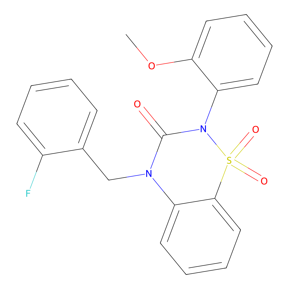 4-(2-fluorobenzyl)-2-(2-methoxyphenyl)-2H-1,2,4-benzothiadiazin-3(4H)-one 1,1-dioxide molecular structure, CAS 1019140-98-7