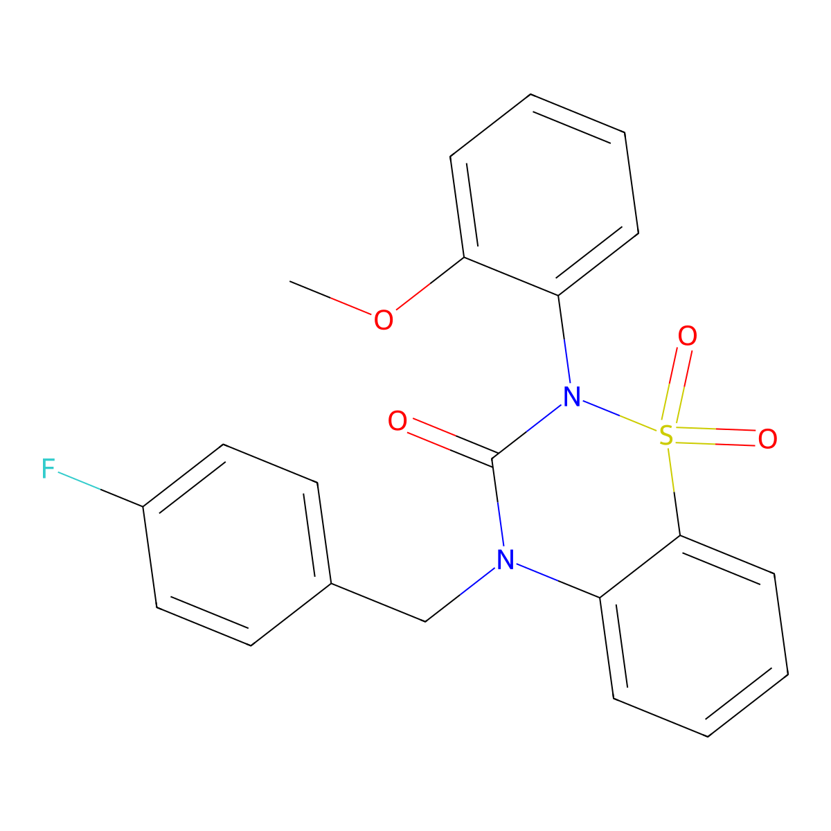 4-(4-fluorobenzyl)-2-(2-methoxyphenyl)-2H-1,2,4-benzothiadiazin-3(4H)-one 1,1-dioxide molecular structure, CAS 1019141-04-8