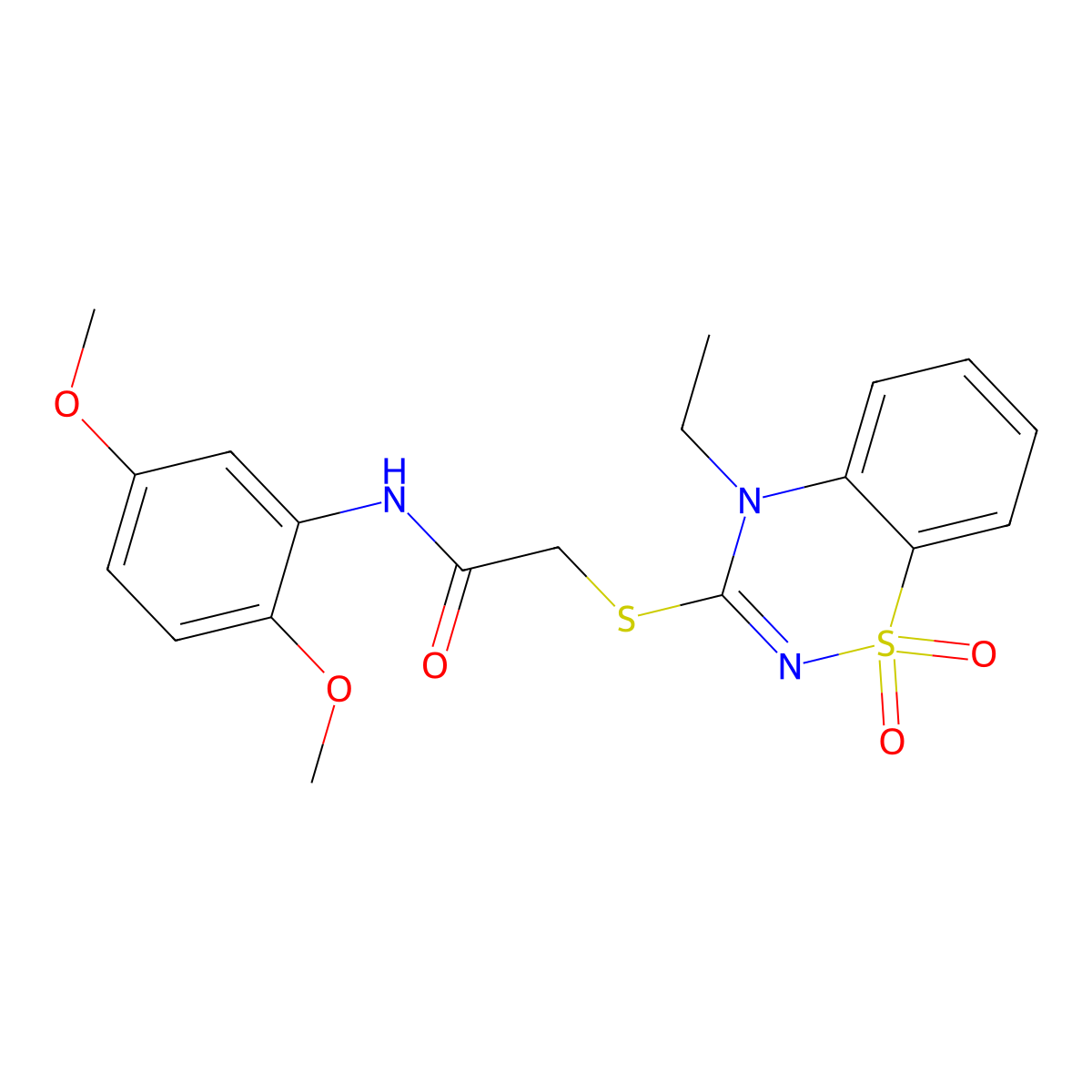N-(2,5-dimethoxyphenyl)-2-((4-ethyl-1,1-dioxido-4H-benzo[e][1,2,4]thiadiazin-3-yl)thio)acetamide molecular structure, CAS 1019141-12-8