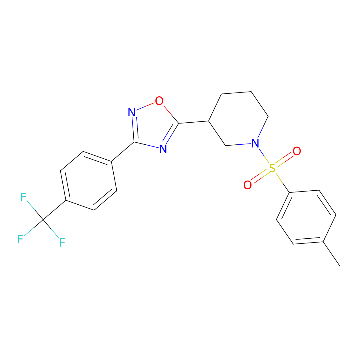 5-(1-Tosylpiperidin-3-yl)-3-(4-(trifluoromethyl)phenyl)-1,2,4-oxadiazole molecular structure, CAS 1019142-38-1