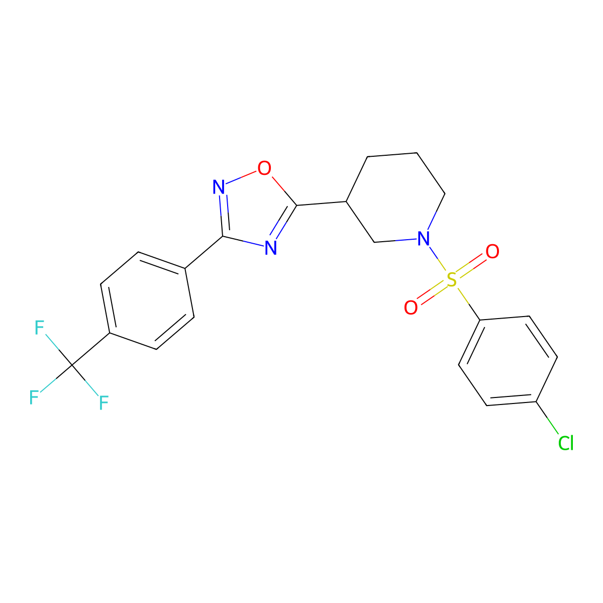 1-[(4-Chlorophenyl)sulfonyl]-3-{3-[4-(trifluoromethyl)phenyl]-1,2,4-oxadiazol-5-yl}piperidine molecular structure, CAS 1019142-42-7
