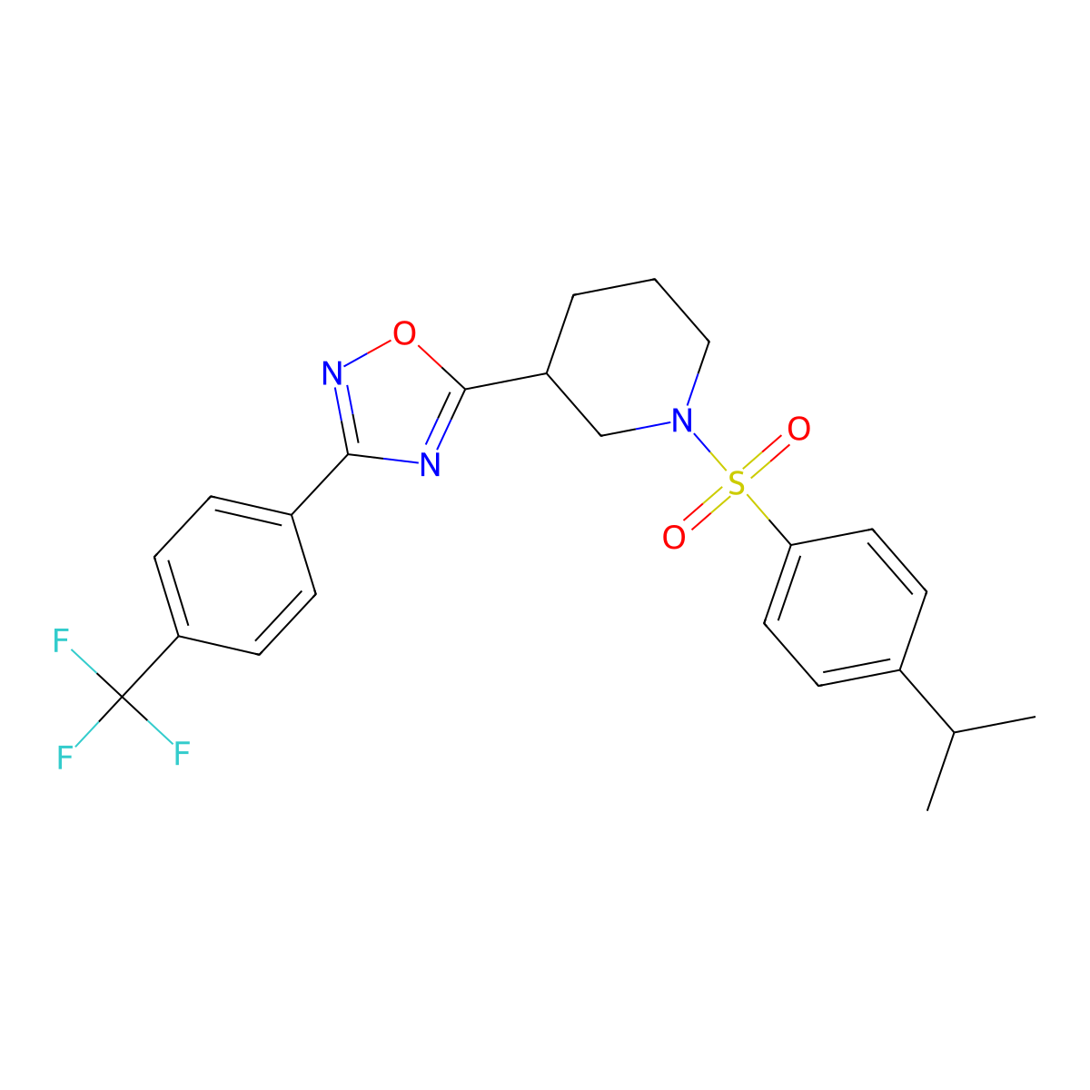 1-[(4-Isopropylphenyl)sulfonyl]-3-{3-[4-(trifluoromethyl)phenyl]-1,2,4-oxadiazol-5-yl}piperidine molecular structure, CAS 1019142-44-9