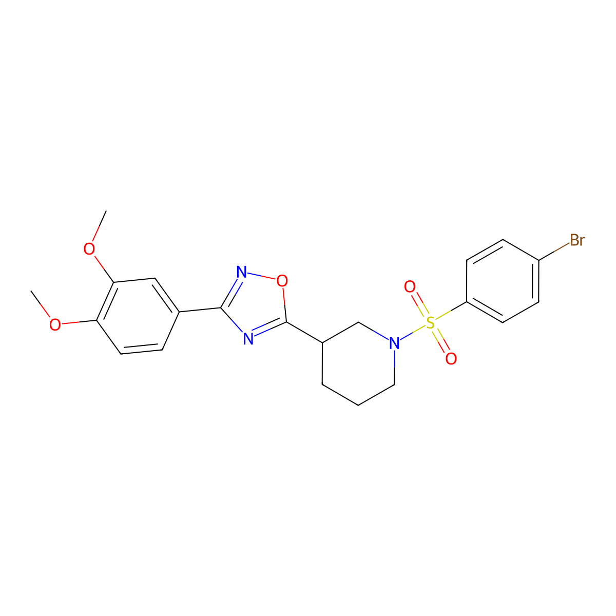 1-(4-Bromobenzenesulfonyl)-3-[3-(3,4-dimethoxyphenyl)-1,2,4-oxadiazol-5-yl]piperidine molecular structure, CAS 1019142-46-1