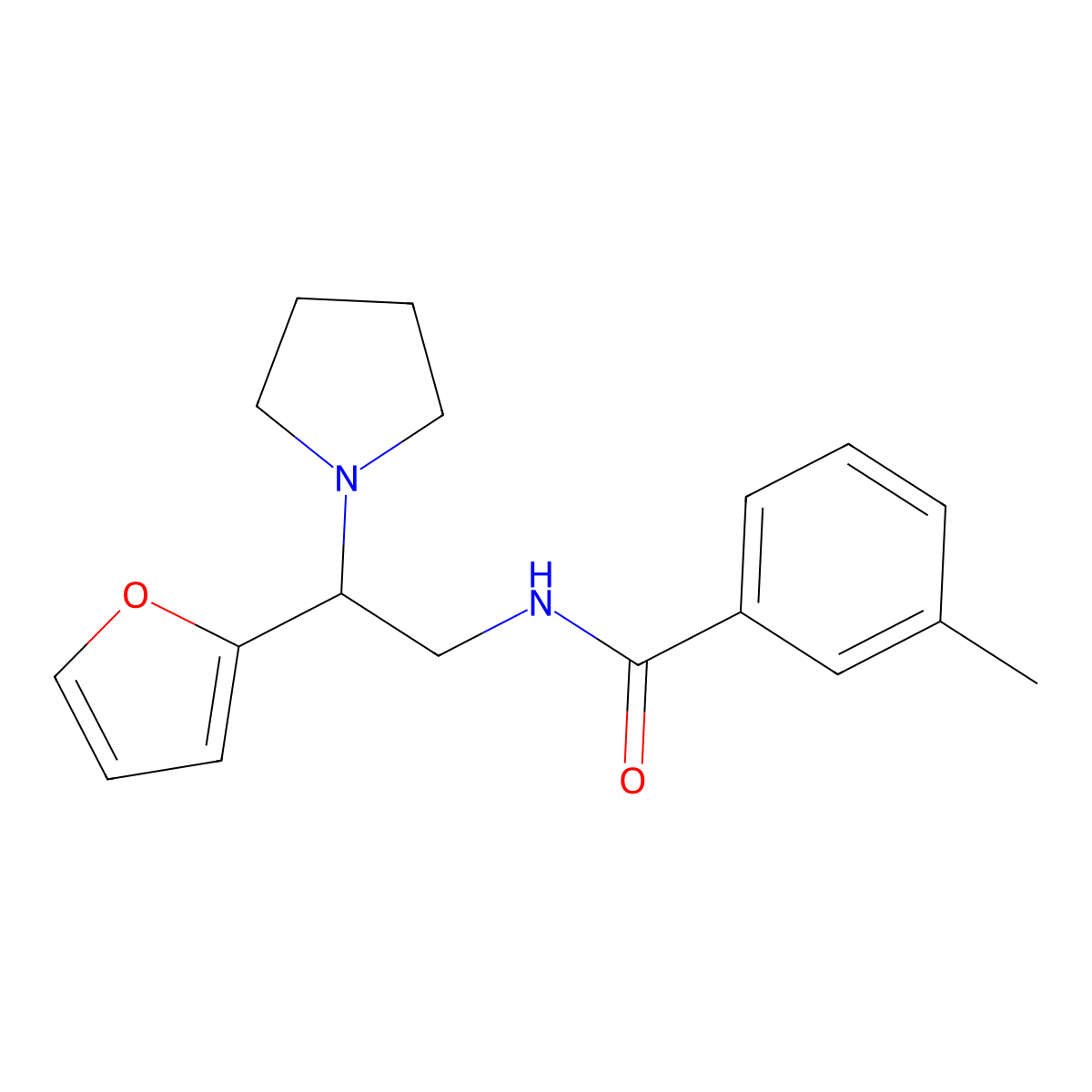 N-[2-(furan-2-yl)-2-(pyrrolidin-1-yl)ethyl]-3-methylbenzamide molecular structure, CAS 1019143-69-1