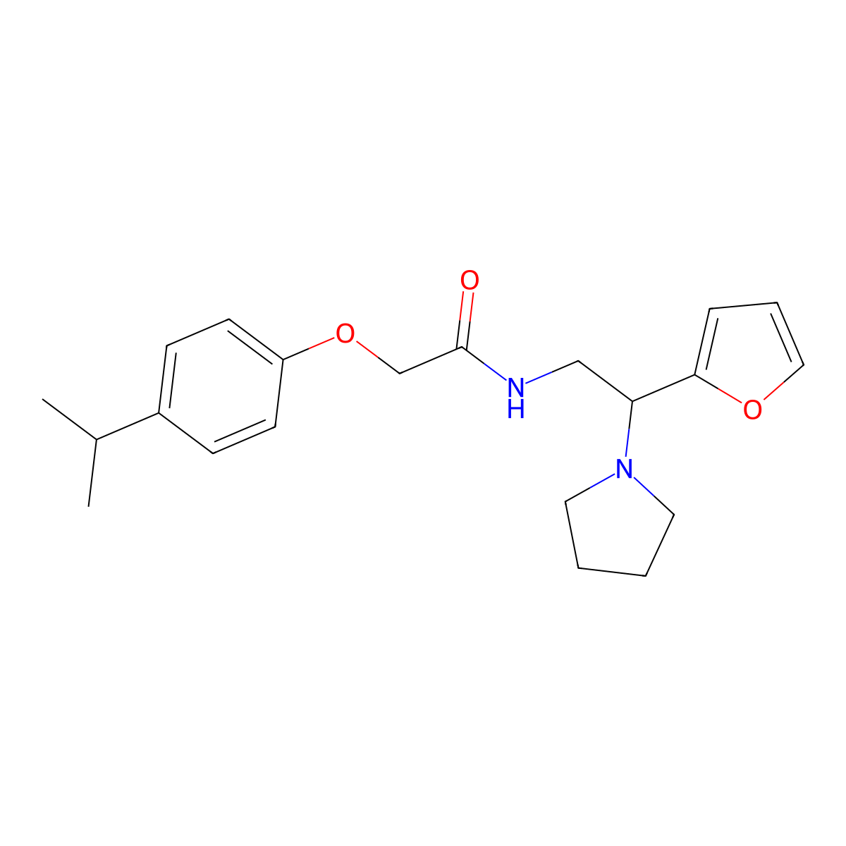 N-[2-(furan-2-yl)-2-(pyrrolidin-1-yl)ethyl]-2-[4-(propan-2-yl)phenoxy]acetamide molecular structure, CAS 1019144-07-0