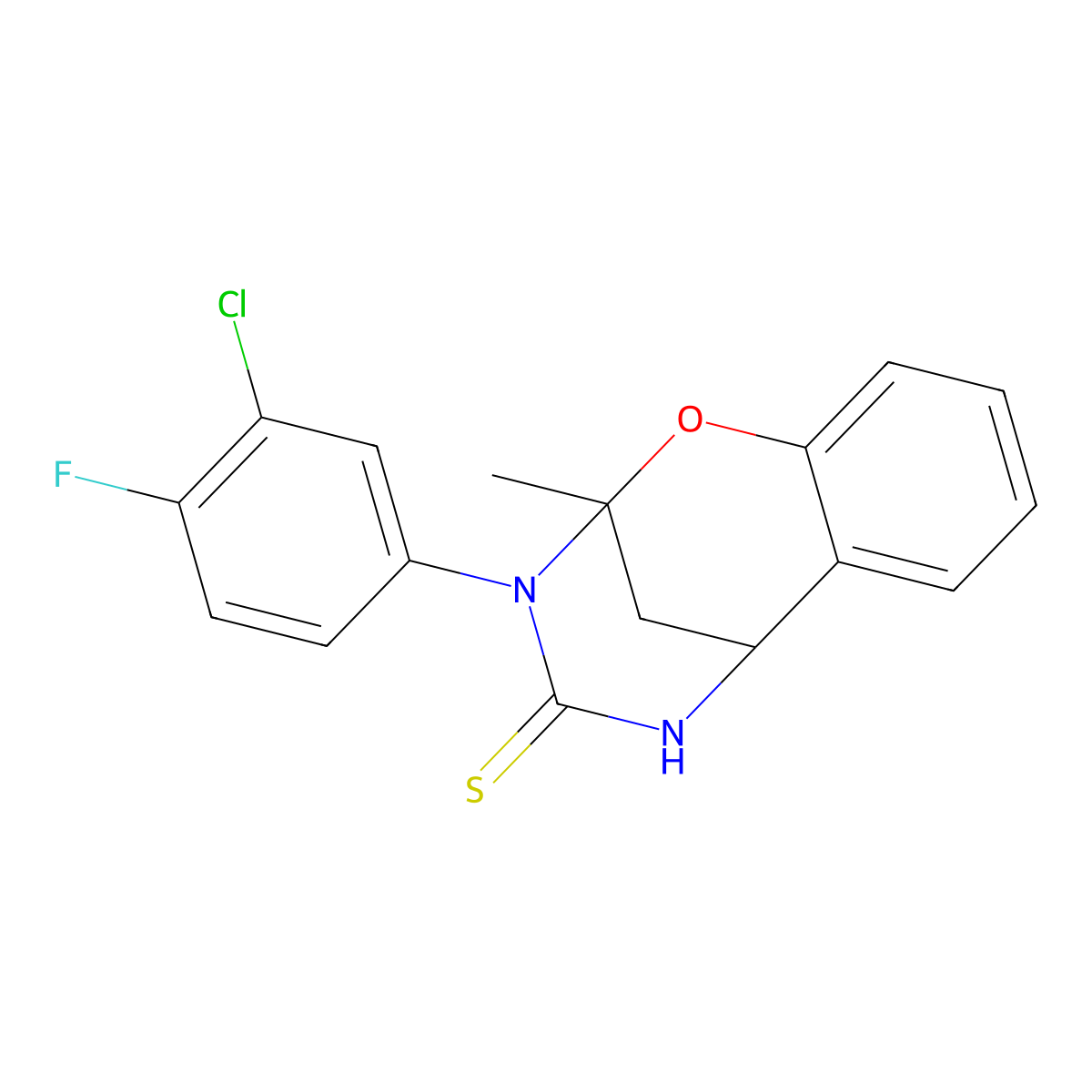 3-(3-chloro-4-fluorophenyl)-2-methyl-5,6-dihydro-2H-2,6-methanobenzo[g][1,3,5]oxadiazocine-4(3H)-thione molecular structure, CAS 1019148-78-7