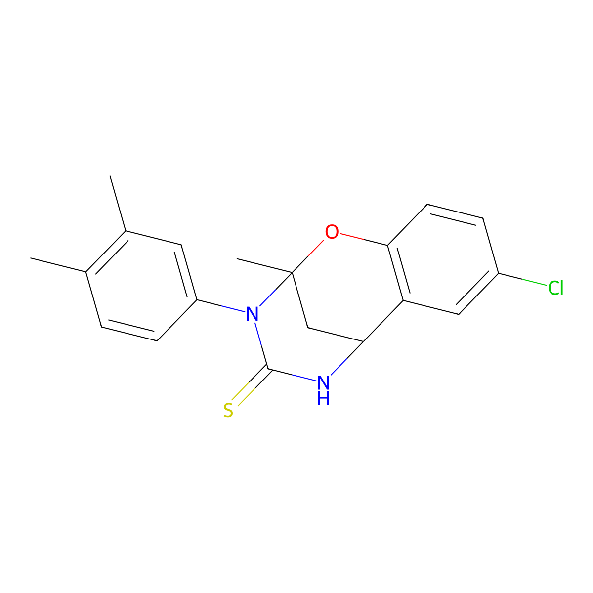 8-chloro-3-(3,4-dimethylphenyl)-2-methyl-5,6-dihydro-2H-2,6-methanobenzo[g][1,3,5]oxadiazocine-4(3H)-thione molecular structure, CAS 1019149-11-1