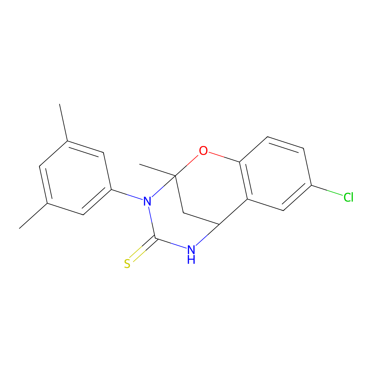 8-chloro-3-(3,5-dimethylphenyl)-2-methyl-5,6-dihydro-2H-2,6-methanobenzo[g][1,3,5]oxadiazocine-4(3H)-thione molecular structure, CAS 1019149-13-3