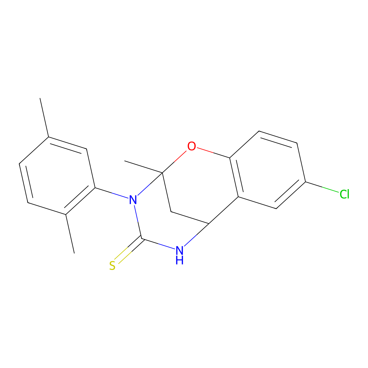 8-chloro-3-(2,5-dimethylphenyl)-2-methyl-5,6-dihydro-2H-2,6-methanobenzo[g][1,3,5]oxadiazocine-4(3H)-thione molecular structure, CAS 1019149-15-5