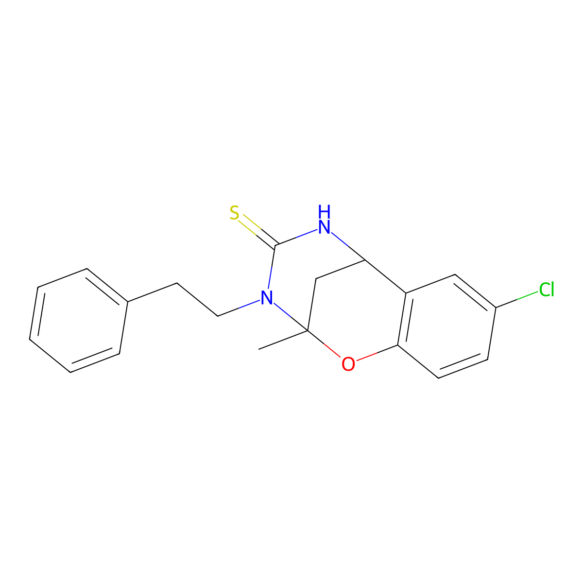 8-chloro-2-methyl-3-phenethyl-5,6-dihydro-2H-2,6-methanobenzo[g][1,3,5]oxadiazocine-4(3H)-thione molecular structure, CAS 1019149-17-7