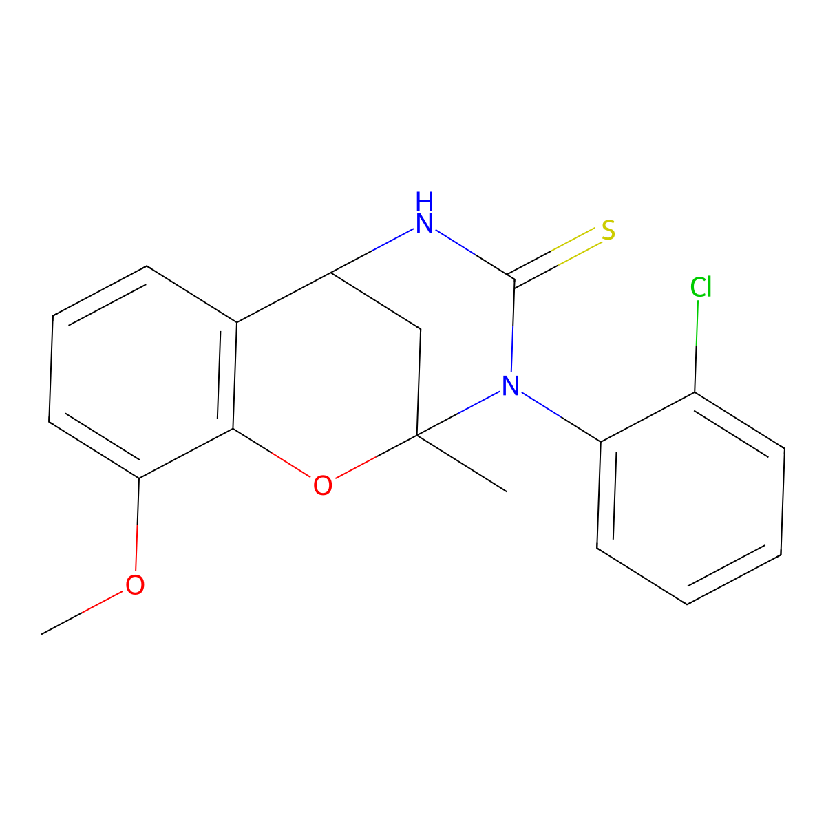 3-(2-chlorophenyl)-10-methoxy-2-methyl-5,6-dihydro-2H-2,6-methanobenzo[g][1,3,5]oxadiazocine-4(3H)-thione molecular structure, CAS 1019149-31-5