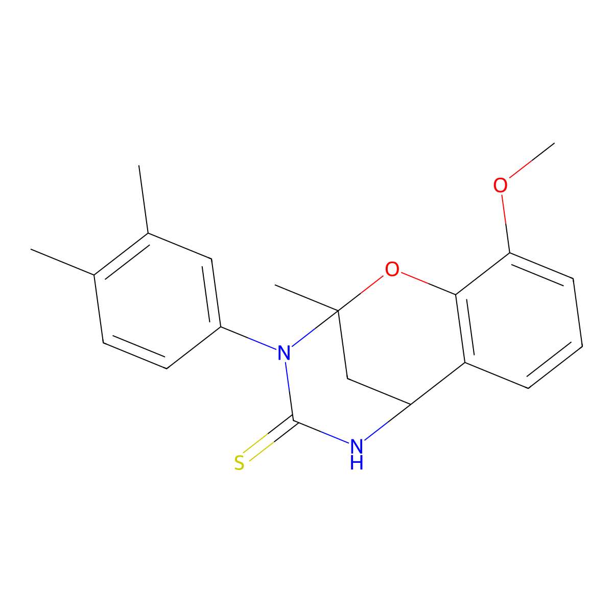 3-(3,4-dimethylphenyl)-10-methoxy-2-methyl-5,6-dihydro-2H-2,6-methanobenzo[g][1,3,5]oxadiazocine-4(3H)-thione molecular structure, CAS 1019149-33-7