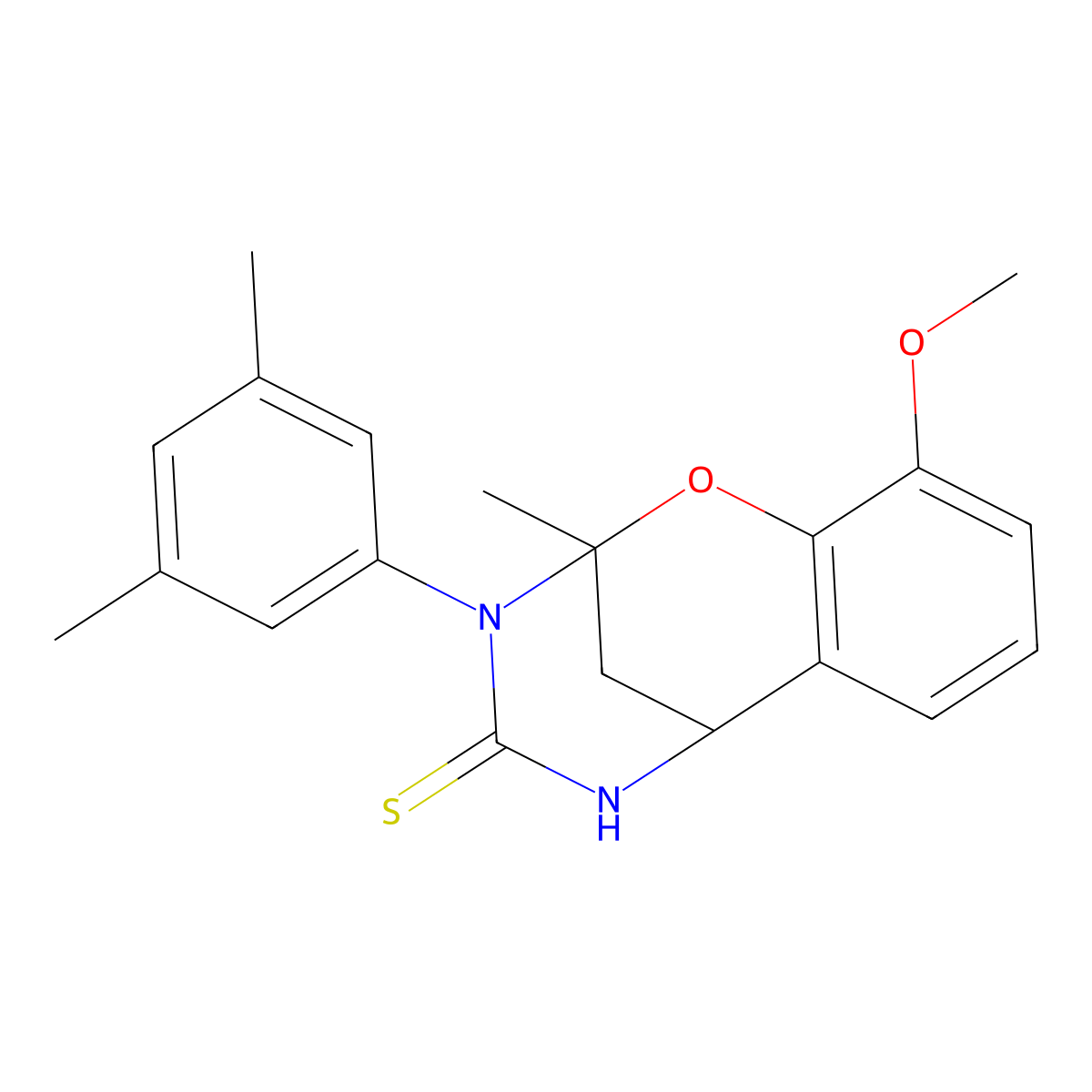3-(3,5-dimethylphenyl)-10-methoxy-2-methyl-5,6-dihydro-2H-2,6-methanobenzo[g][1,3,5]oxadiazocine-4(3H)-thione molecular structure, CAS 1019149-35-9