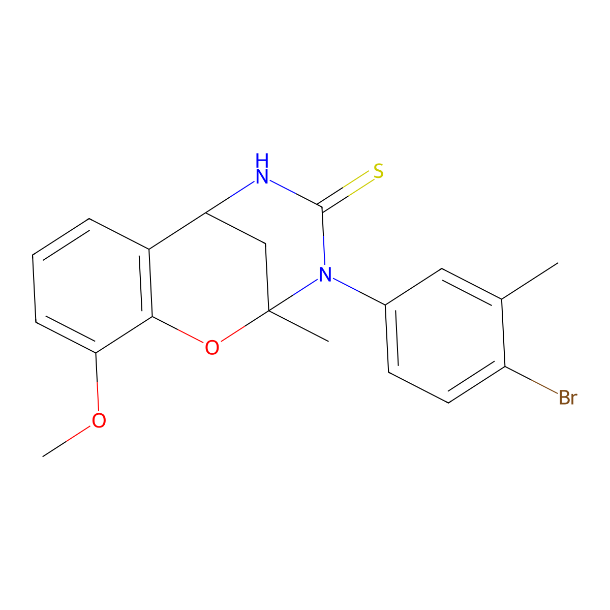 3-(4-bromo-3-methylphenyl)-10-methoxy-2-methyl-5,6-dihydro-2H-2,6-methanobenzo[g][1,3,5]oxadiazocine-4(3H)-thione molecular structure, CAS 1019149-39-3