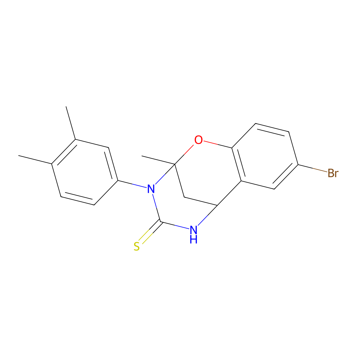 8-bromo-3-(3,4-dimethylphenyl)-2-methyl-5,6-dihydro-2H-2,6-methanobenzo[g][1,3,5]oxadiazocine-4(3H)-thione molecular structure, CAS 1019149-53-1