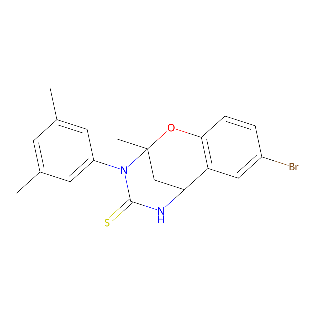 8-bromo-3-(3,5-dimethylphenyl)-2-methyl-5,6-dihydro-2H-2,6-methanobenzo[g][1,3,5]oxadiazocine-4(3H)-thione molecular structure, CAS 1019149-55-3