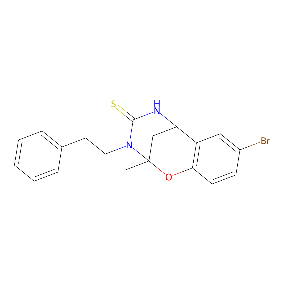 8-bromo-2-methyl-3-phenethyl-5,6-dihydro-2H-2,6-methanobenzo[g][1,3,5]oxadiazocine-4(3H)-thione molecular structure, CAS 1019149-63-3
