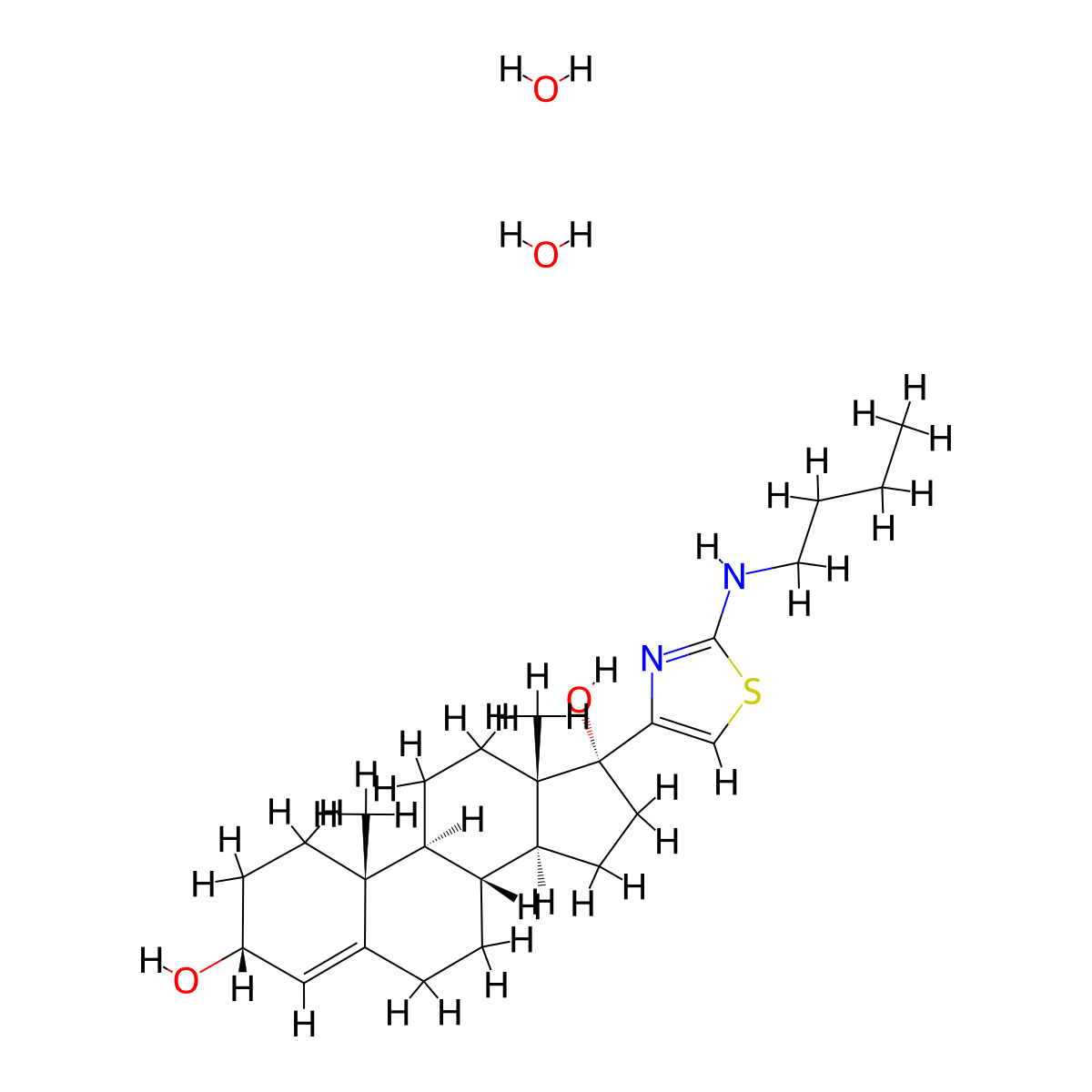 17-(2-(Butylimino)-2,3-dihydro-1,3-thiazol-4-yl)androst-4-ene-3,17-diol--water (1/2) molecular structure, CAS 101915-06-4