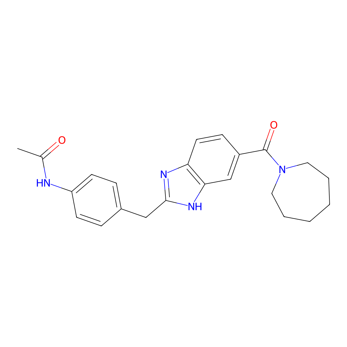 N-(4-{[5-(azepan-1-ylcarbonyl)-1H-benzimidazol-2-yl]methyl}phenyl)acetamide molecular structure, CAS 1019152-05-6