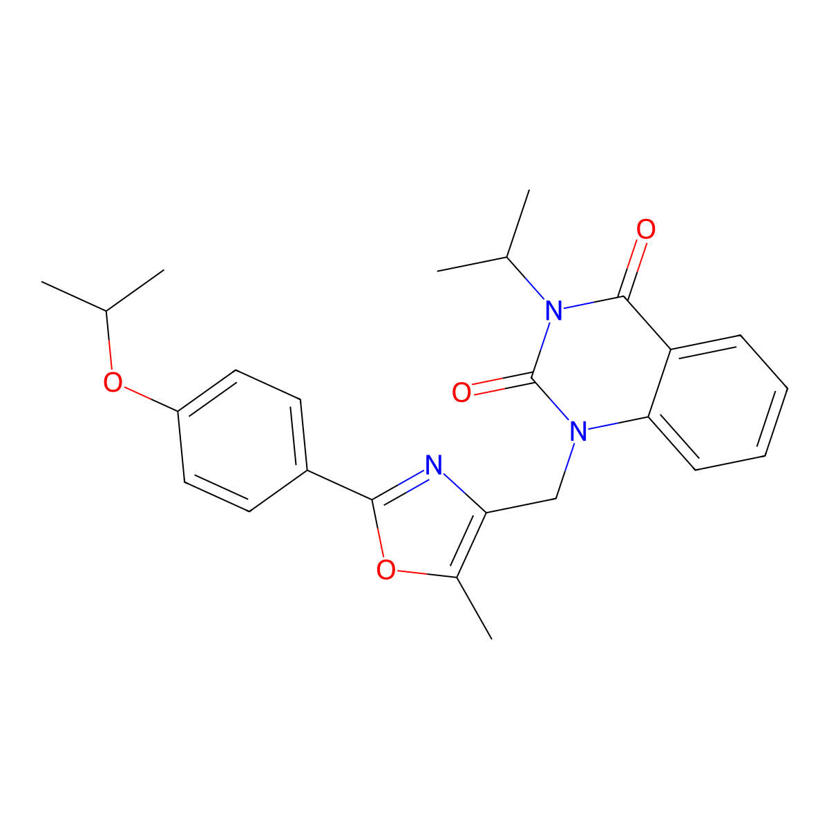 1-({5-Methyl-2-[4-(propan-2-yloxy)phenyl]-1,3-oxazol-4-yl}methyl)-3-(propan-2-yl)-1,2,3,4-tetrahydroquinazoline-2,4-dione molecular structure, CAS 1019152-37-4