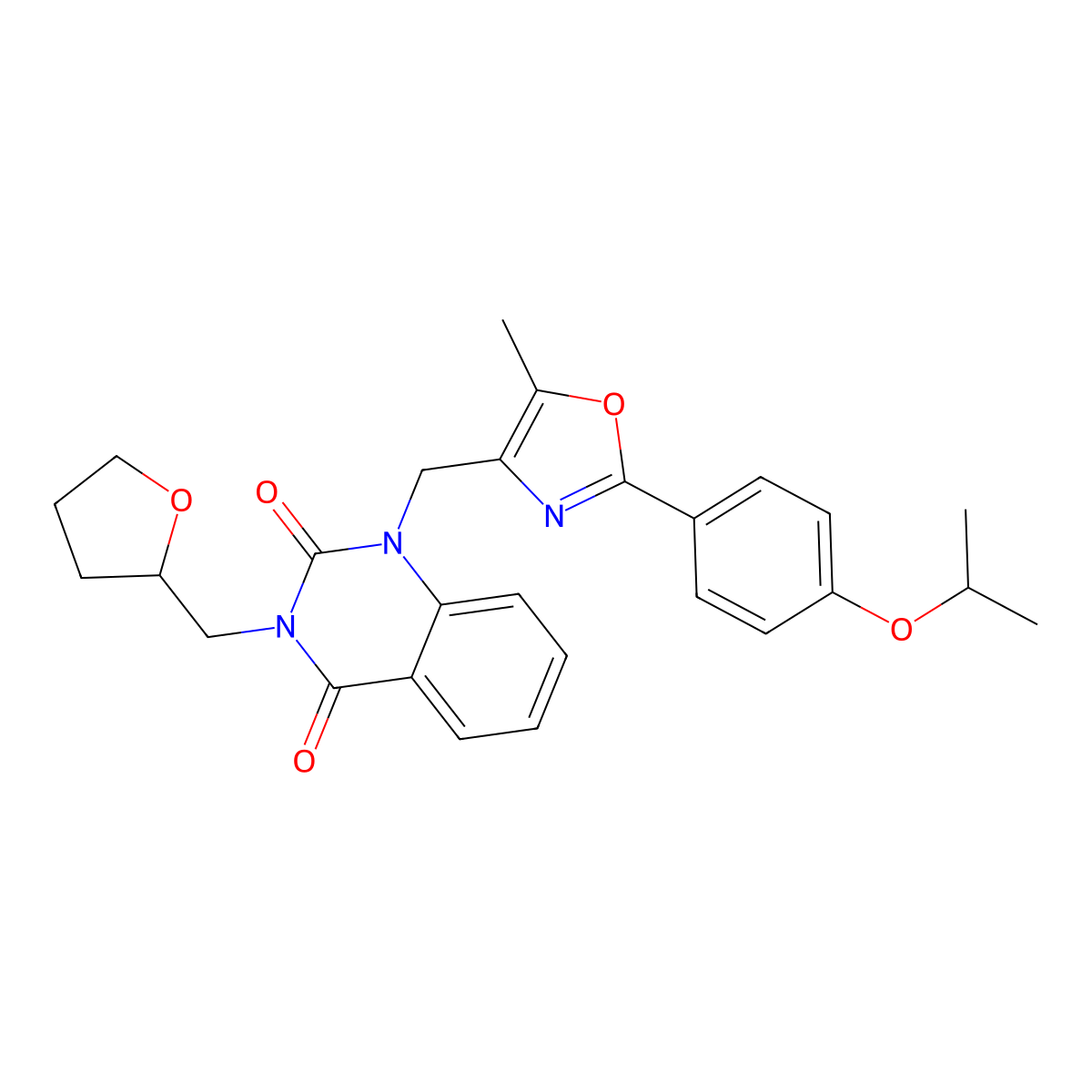 1-((2-(4-isopropoxyphenyl)-5-methyloxazol-4-yl)methyl)-3-((tetrahydrofuran-2-yl)methyl)quinazoline-2,4(1H,3H)-dione molecular structure, CAS 1019152-40-9