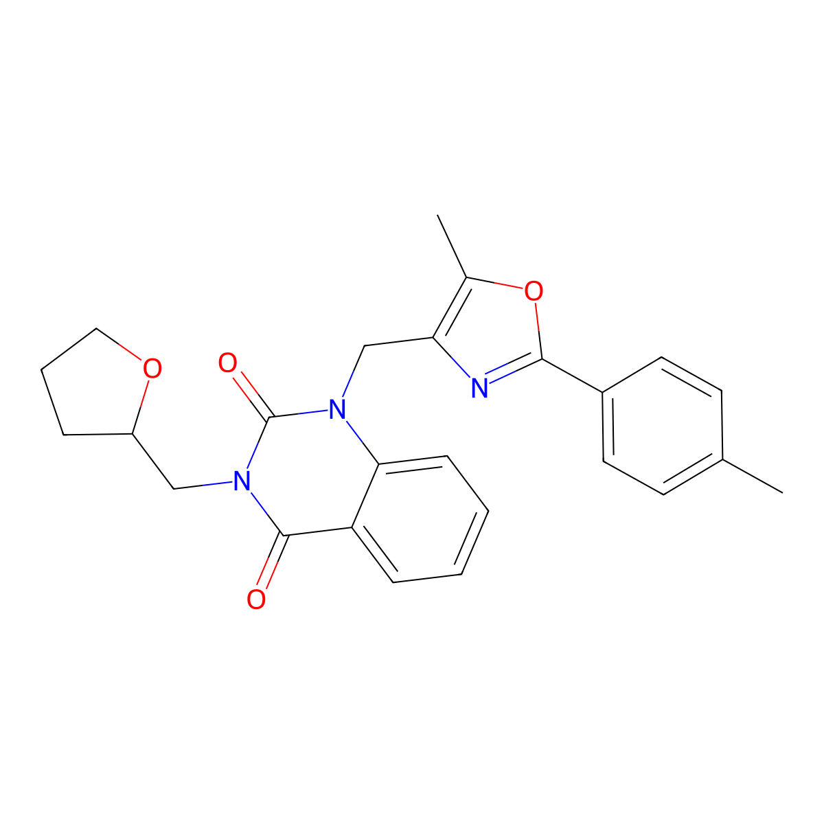 1-((5-methyl-2-(p-tolyl)oxazol-4-yl)methyl)-3-((tetrahydrofuran-2-yl)methyl)quinazoline-2,4(1H,3H)-dione molecular structure, CAS 1019152-49-8