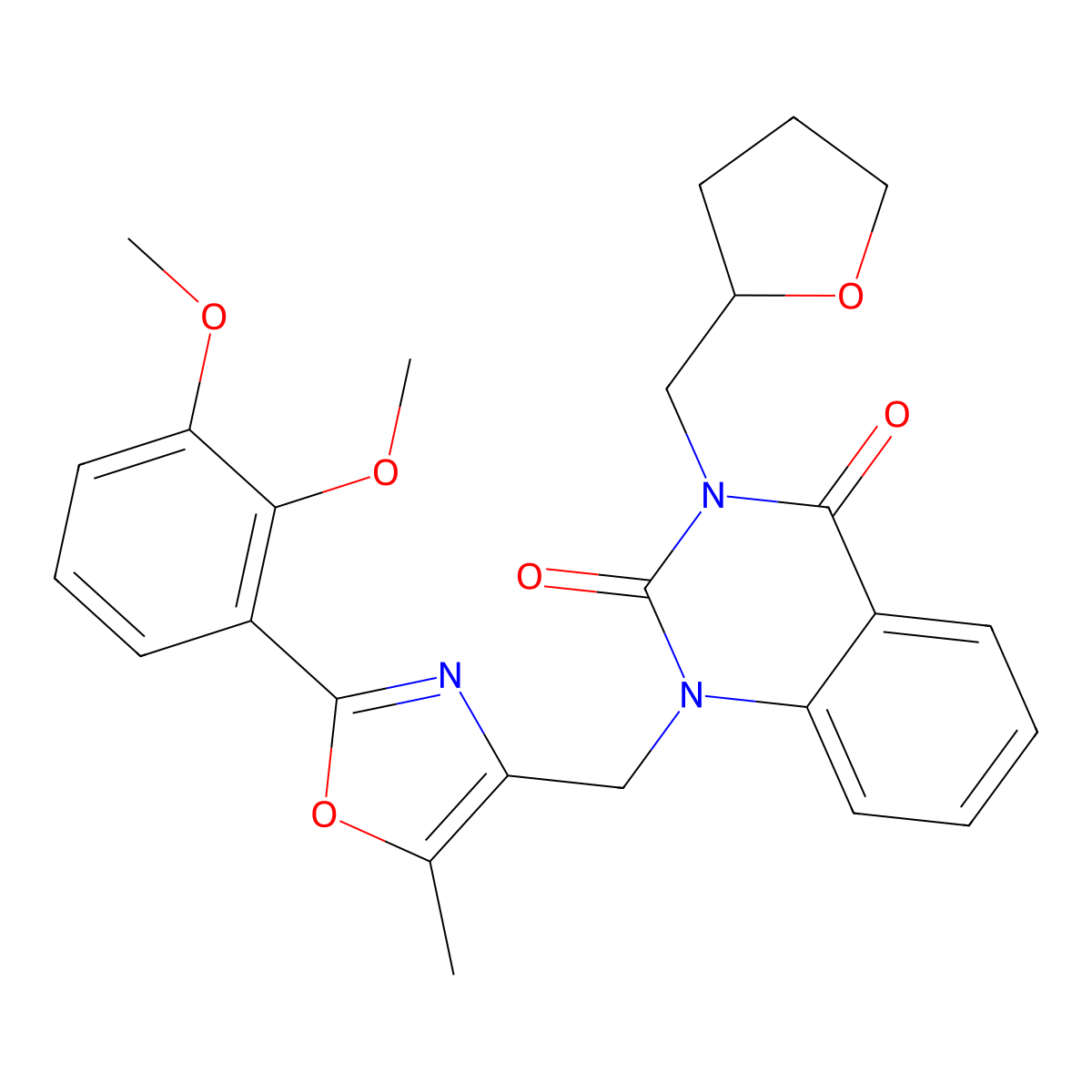 1-((2-(2,3-dimethoxyphenyl)-5-methyloxazol-4-yl)methyl)-3-((tetrahydrofuran-2-yl)methyl)quinazoline-2,4(1H,3H)-dione molecular structure, CAS 1019152-55-6