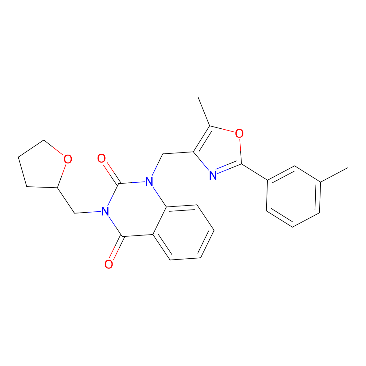 1-((5-methyl-2-(m-tolyl)oxazol-4-yl)methyl)-3-((tetrahydrofuran-2-yl)methyl)quinazoline-2,4(1H,3H)-dione molecular structure, CAS 1019152-64-7
