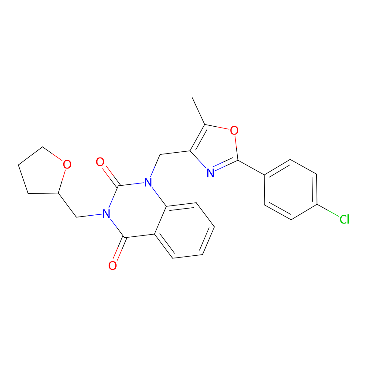 1-((2-(4-chlorophenyl)-5-methyloxazol-4-yl)methyl)-3-((tetrahydrofuran-2-yl)methyl)quinazoline-2,4(1H,3H)-dione molecular structure, CAS 1019152-67-0
