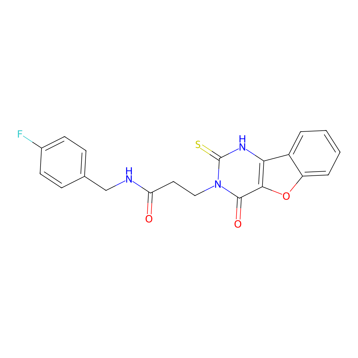 N-(4-fluorobenzyl)-3-(4-oxo-2-thioxo-1,2-dihydrobenzofuro[3,2-d]pyrimidin-3(4H)-yl)propanamide molecular structure, CAS 1019153-33-3