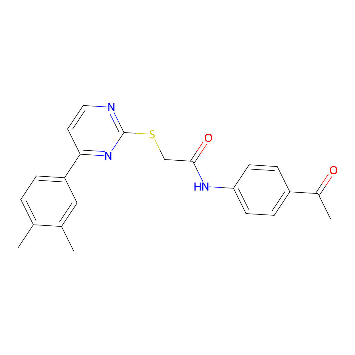 N-(4-acetylphenyl)-2-{[4-(3,4-dimethylphenyl)pyrimidin-2-yl]sulfanyl}acetamide molecular structure, CAS 1019153-36-6