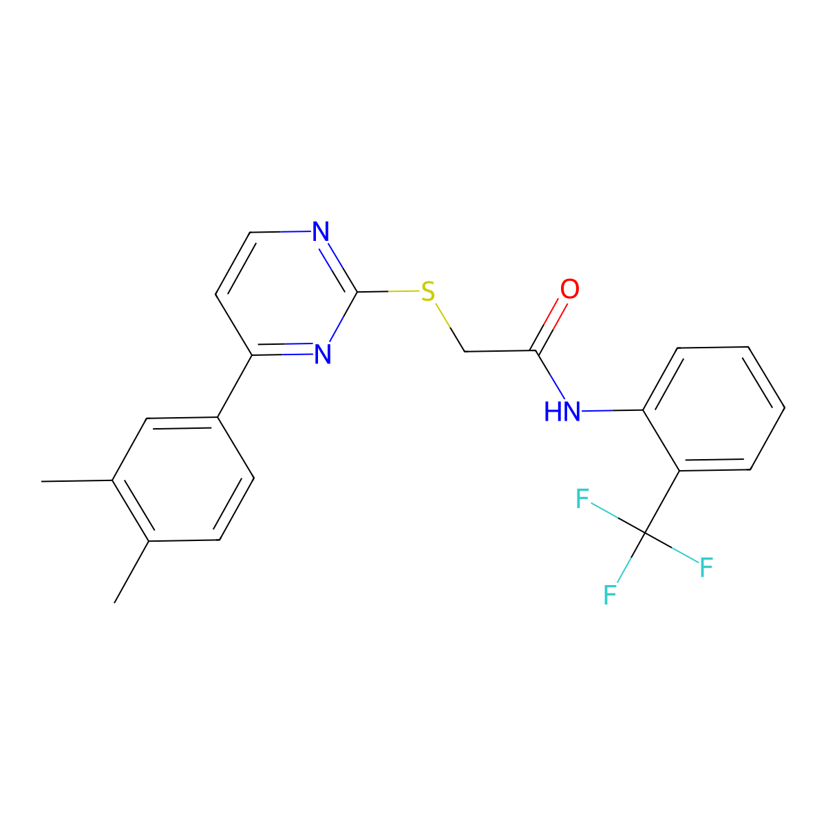 2-{[4-(3,4-dimethylphenyl)pyrimidin-2-yl]sulfanyl}-N-[2-(trifluoromethyl)phenyl]acetamide molecular structure, CAS 1019153-48-0