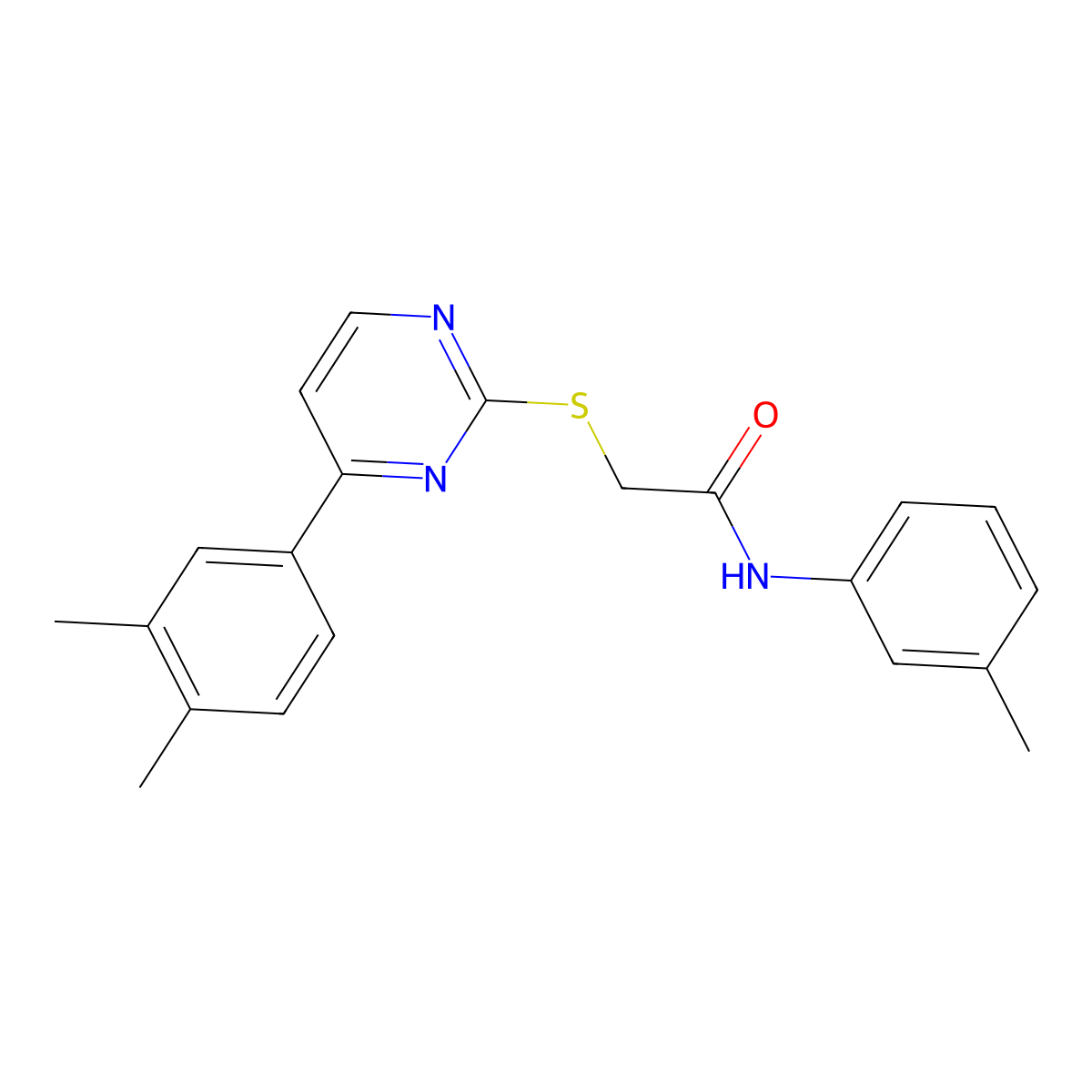 2-((4-(3,4-dimethylphenyl)pyrimidin-2-yl)thio)-N-(m-tolyl)acetamide molecular structure, CAS 1019153-54-8