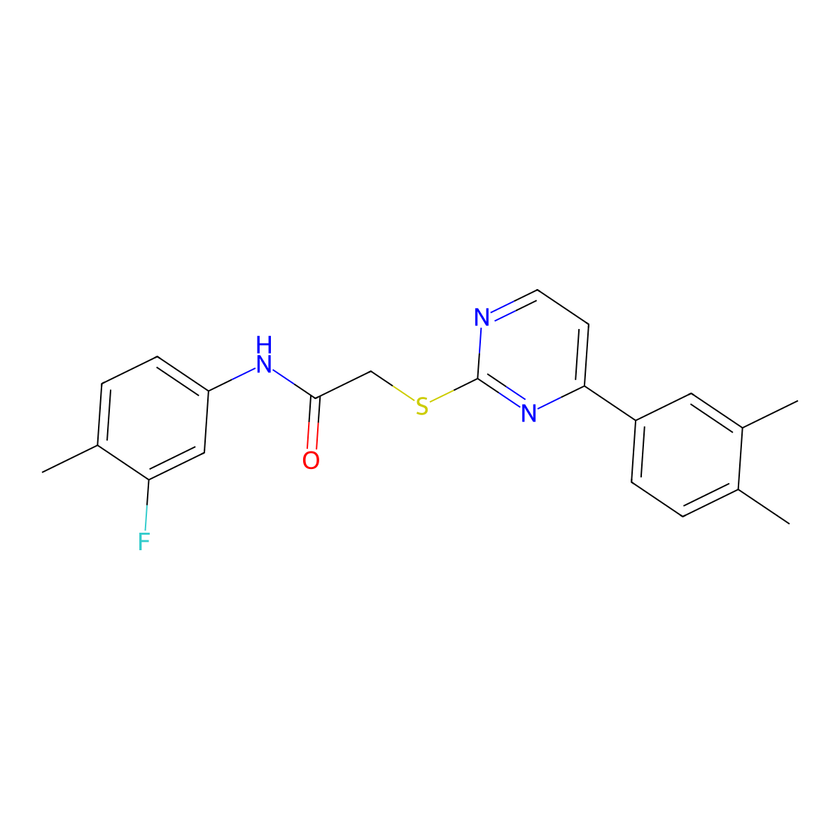 2-{[4-(3,4-dimethylphenyl)pyrimidin-2-yl]sulfanyl}-N-(3-fluoro-4-methylphenyl)acetamide molecular structure, CAS 1019153-57-1