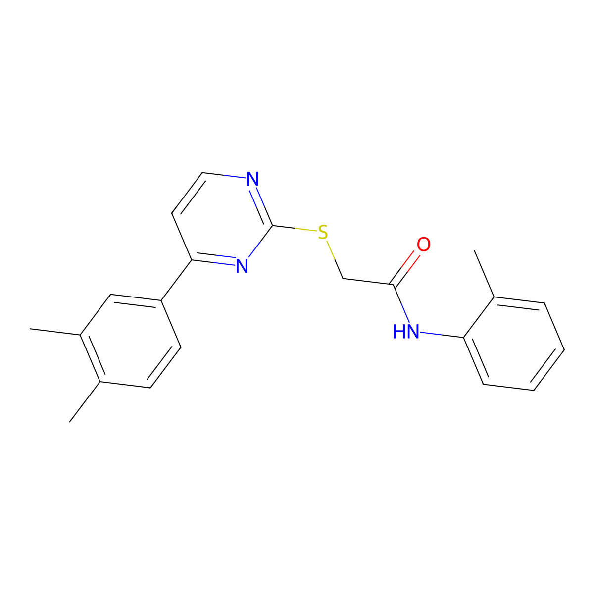 2-((4-(3,4-dimethylphenyl)pyrimidin-2-yl)thio)-N-(o-tolyl)acetamide molecular structure, CAS 1019153-63-9