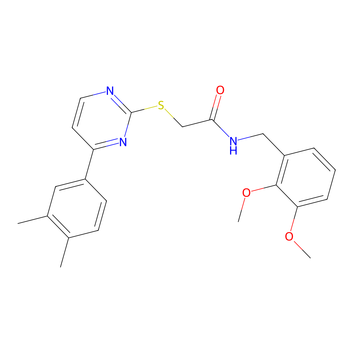 N-(2,3-dimethoxybenzyl)-2-{[4-(3,4-dimethylphenyl)pyrimidin-2-yl]sulfanyl}acetamide molecular structure, CAS 1019153-75-3