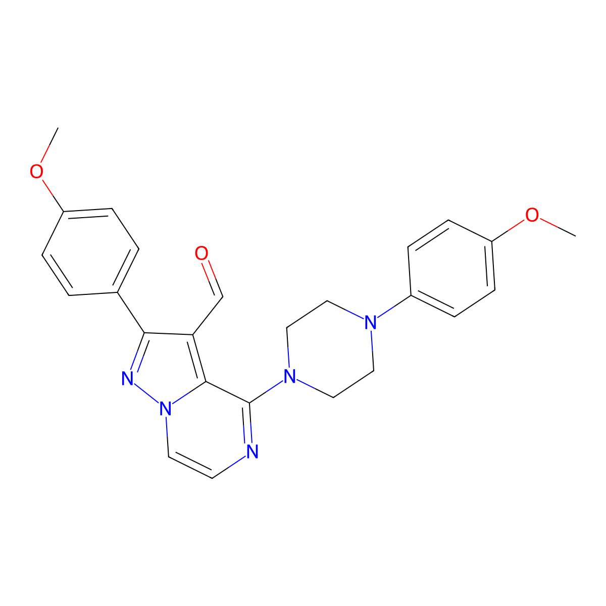 2-(4-Methoxyphenyl)-4-[4-(4-methoxyphenyl)piperazin-1-yl]pyrazolo[1,5-a]pyrazine-3-carbaldehyde molecular structure, CAS 1019154-15-4
