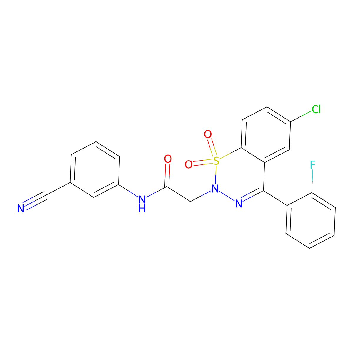 2-[6-chloro-4-(2-fluorophenyl)-1,1-dioxido-2H-1,2,3-benzothiadiazin-2-yl]-N-(3-cyanophenyl)acetamide molecular structure, CAS 1019156-85-4