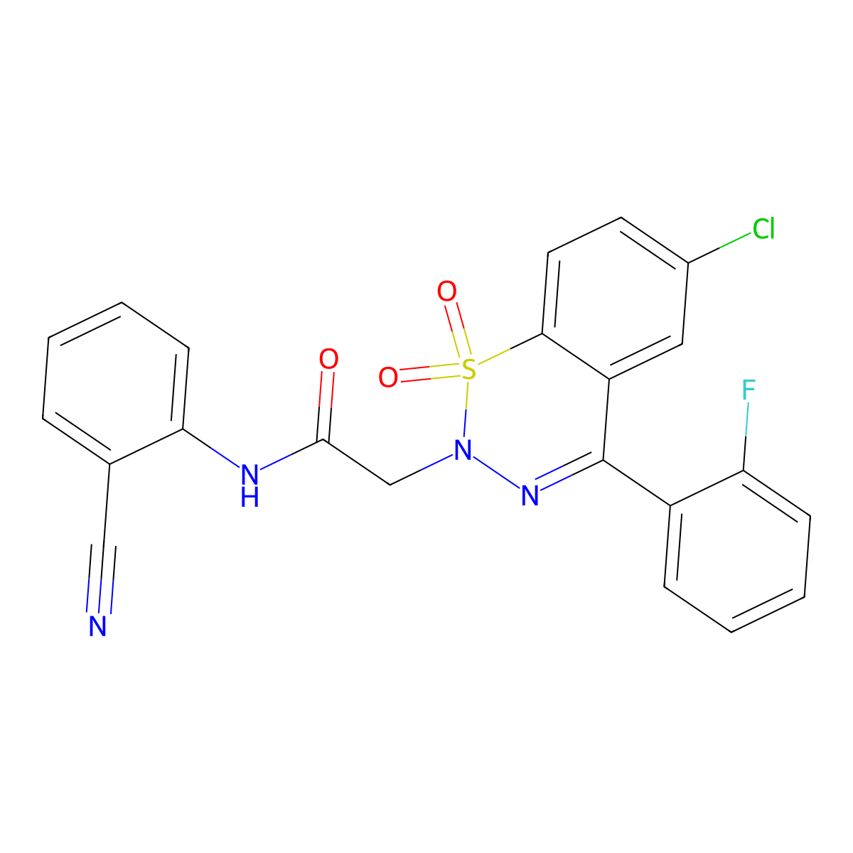 2-(6-chloro-4-(2-fluorophenyl)-1,1-dioxido-2H-benzo[e][1,2,3]thiadiazin-2-yl)-N-(2-cyanophenyl)acetamide molecular structure, CAS 1019156-89-8