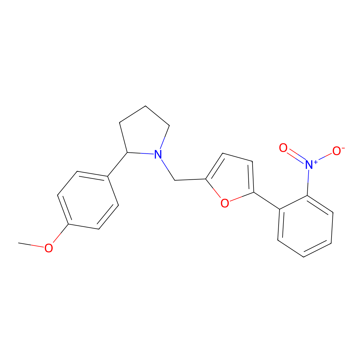 2-(4-Methoxyphenyl)-1-{[5-(2-nitrophenyl)furan-2-YL]methyl}pyrrolidine molecular structure, CAS 1019158-02-1
