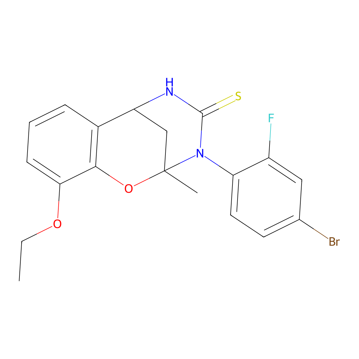 3-(4-bromo-2-fluorophenyl)-10-ethoxy-2-methyl-5,6-dihydro-2H-2,6-methanobenzo[g][1,3,5]oxadiazocine-4(3H)-thione molecular structure, CAS 1019160-94-1