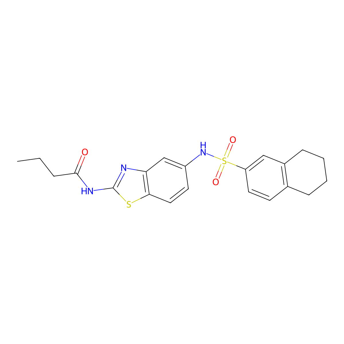 N-[5-(5,6,7,8-Tetrahydronaphthalene-2-sulfonamido)-1,3-benzothiazol-2-YL]butanamide molecular structure, CAS 1019163-38-2